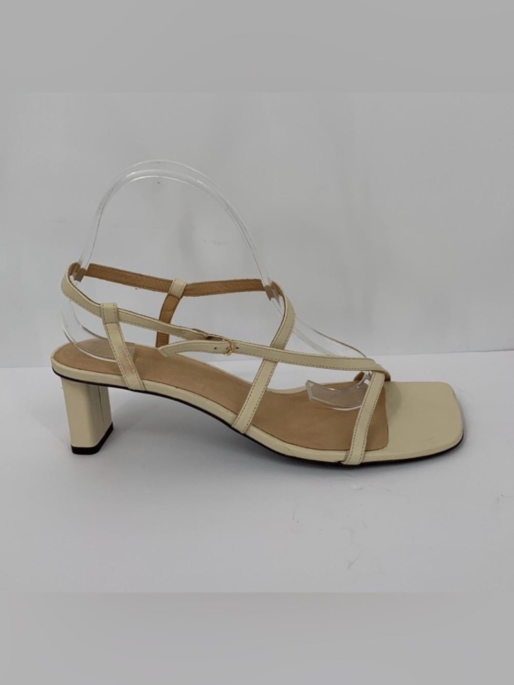 Frame Le Braxton strappy sandals shoe heel cream leather sculptural heel 10